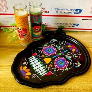 HOST PICK 🎉Day of the Dead Sugar Skull Halloween
Party Serving Tray 2 Candles